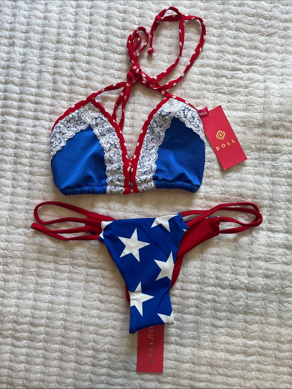 Doll&Co Blue, Red & White Star Lace Triangle Bikini Set
